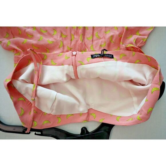 ZARA 7385/143/620 Women's XS Pink Banana Print Spaghetti Strap Romper - Picture 5 of 10